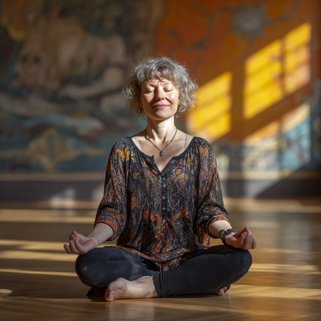 Idősebb magyar férfi meditációs pozícióban természetes fényben